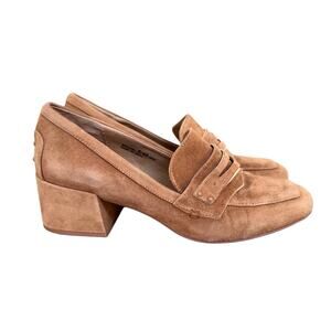 Chinese Laundry tan marilyn block heel faux suede mules size 9
